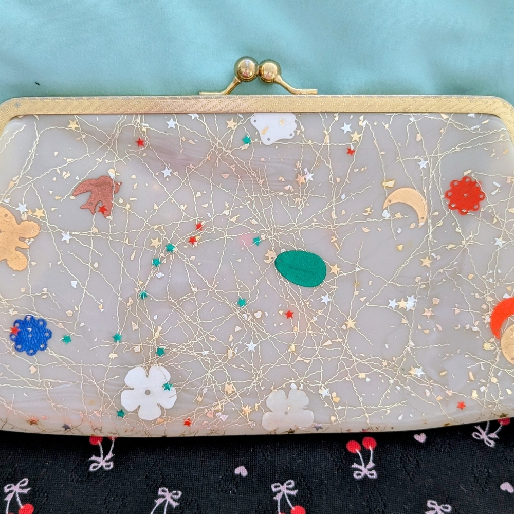 Vintage Plastic Confetti Purse & Matching Clutch Bag 1950s-60s - Picture 9 of 14